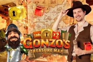 Gonzo's Treasure Map online game logo by Evolution on monstercasinobelgium.com